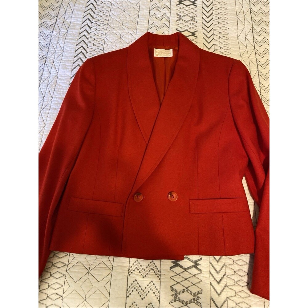 VTG Pendleton Blazer Womens 12 Red Wool Suit Jacket 1 Button Retro Business Wear